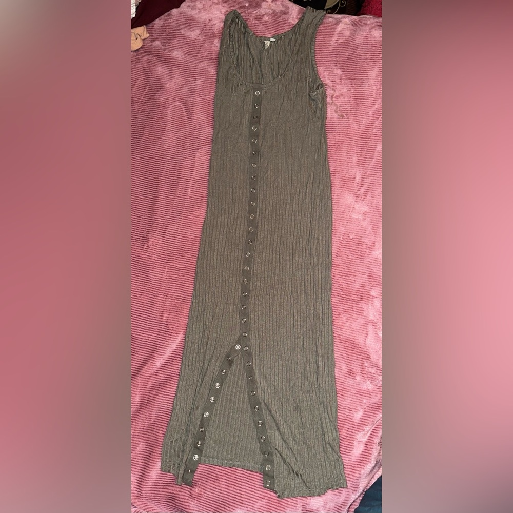 sage green ribbed henley maxi dress